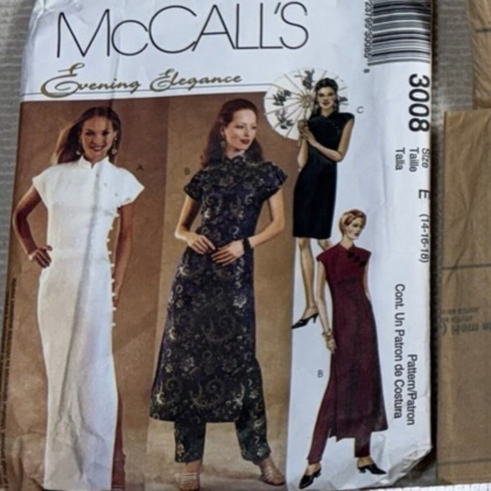McCalls 3008 SZ 14-16-18 Mandarin Dress Pattern Vintage Y2K Asian Fusion Prom